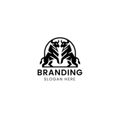 Double bull fight modern logo
