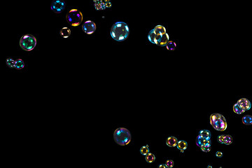 Soap bubbles isolated on a black background