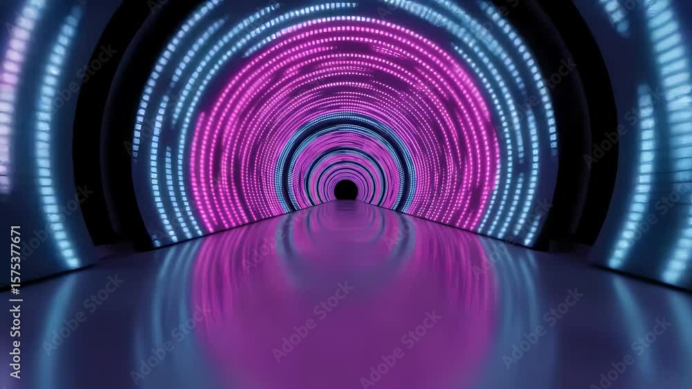Poster illuminated tunnel with vibrant neon lights perspective view of abstract architectural design
