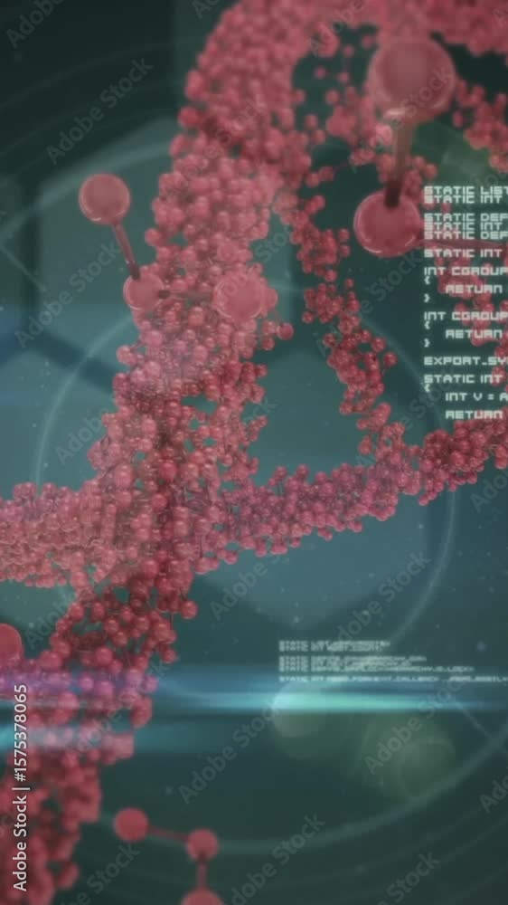 Poster Animation of dna and molecular structure over data processing, hexagonal shapes and light spot