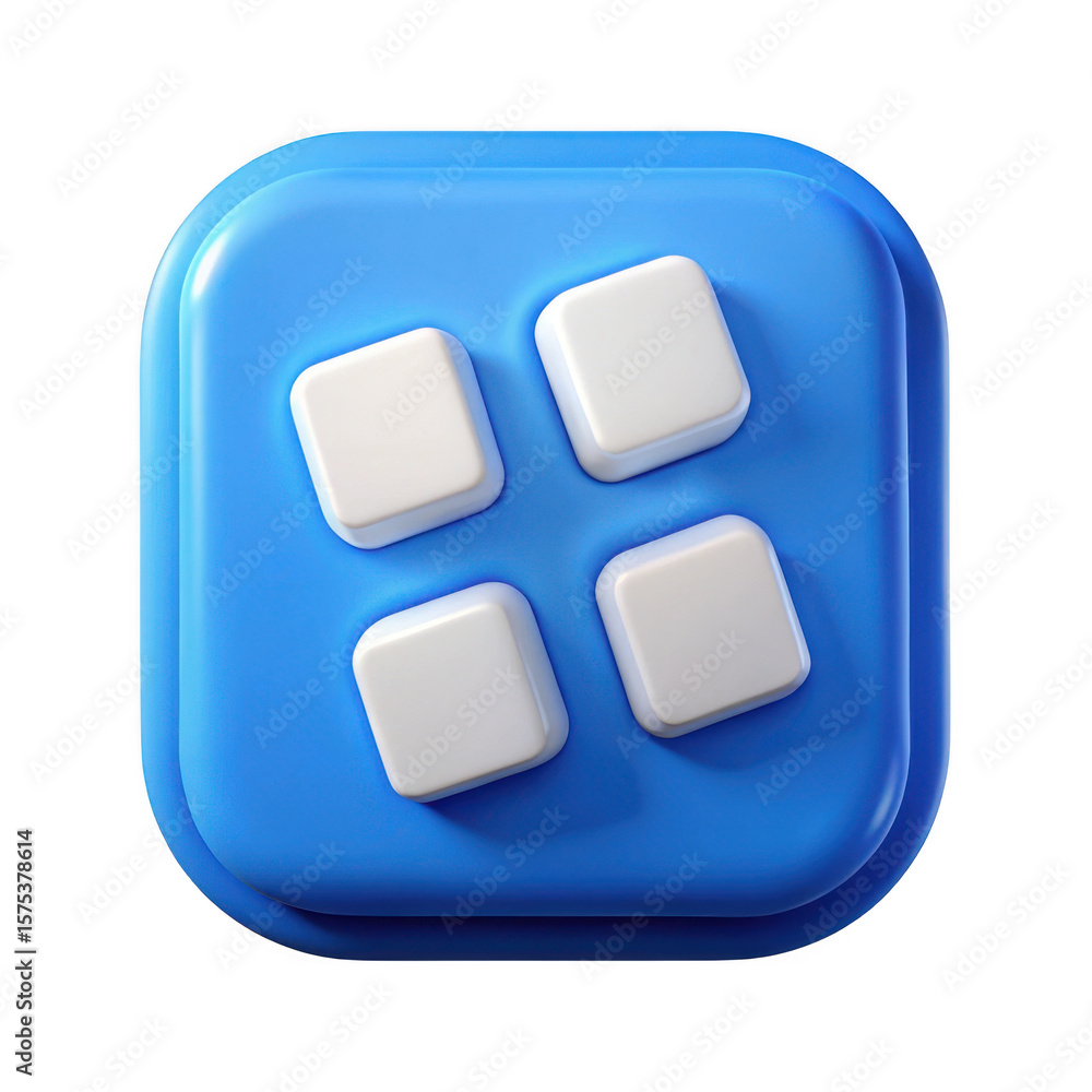 Aufkleber 3d render of blue app icon with white buttons isolated on transparent background
