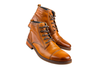 Stylish brown leather boots for men classic design, On Transparent Background, Png