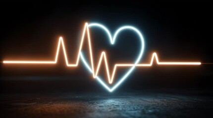 Neon Heartbeat Pulse Display with Bright Light on Dark Background for Health and Wellness Concepts