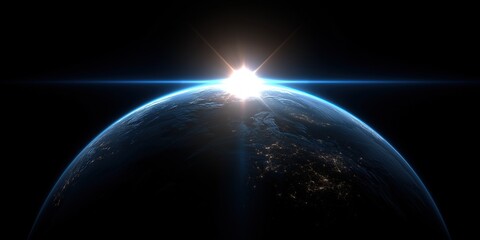 Fototapeta premium Glowing blue Earth illuminated by sunrise in space, symbolizing hope, renewal, and infinite possibilities