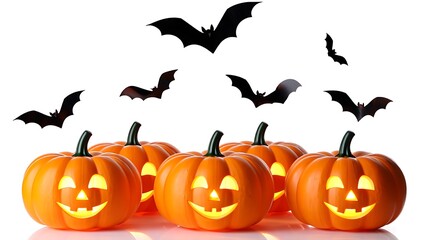 Naklejka premium Spooky Halloween Pumpkins and Bats Festive Autumn Image