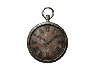 Antique aged pocket watch timepiece roman numerals vintage clock, On Transparent Background, Png