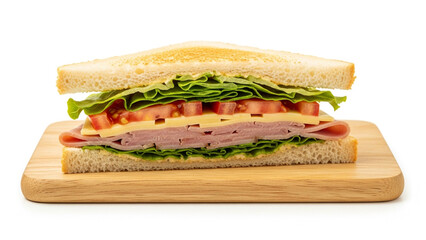 Ham and Cheese Sandwich with Lettuce and Tomato – White Background