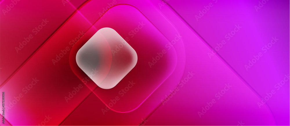 Poster abstract composition. pink, red hues create tunnel effect. central blurred square adds depth, visual