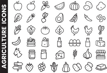  Collection of Agriculture, Farming, and Organic Food Outline Icons