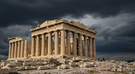 Obraz premium Parthenon Ruins on the Acropolis with Dramatic Clouds