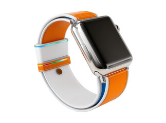 Stylish orange and white smartwatch with modern design, On Transparent Background, Png