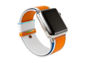 Stylish orange and white smartwatch with modern design, On Transparent Background, Png
