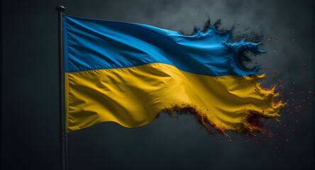 Distressed Ukrainian Flag with Crumbling Edges