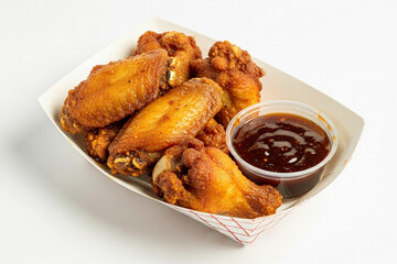 Crispy Fried Chicken Wings with Barbecue Sauce – White Background