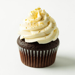 Chocolate Cupcake with Vanilla Frosting and Sprinkles – White Background