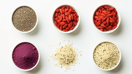 Superfood Bowls with Chia, Goji, and Hemp – White Background