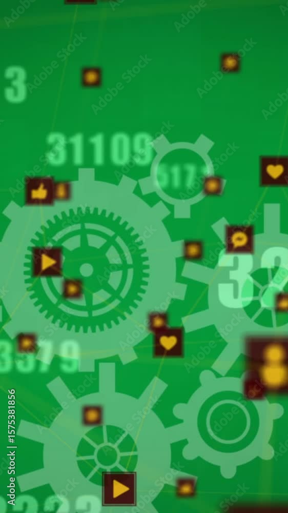 Aufkleber animation of globe of network of connections with icons, cogs and numbers
