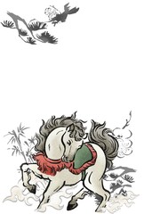 午年　干支　2026年　年賀状　年賀2026　午　馬　墨絵　水墨画　手描き　和風　モダン　イラスト