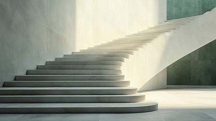 Minimalist White and Green Striped Stairs Close-Up on Pure White Background