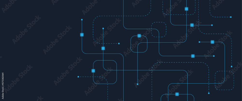 Poster abstract digital ai circuit board background with tech icons. digital technology motherboard texture