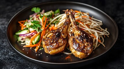 Delicious Grilled Chicken Legs with Asian Slaw and Noodles