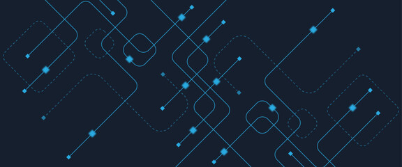 Abstract digital AI circuit board background with tech icons. Digital technology motherboard texture design. Engineering circuit board concept for poster, header, banner, website, presentation