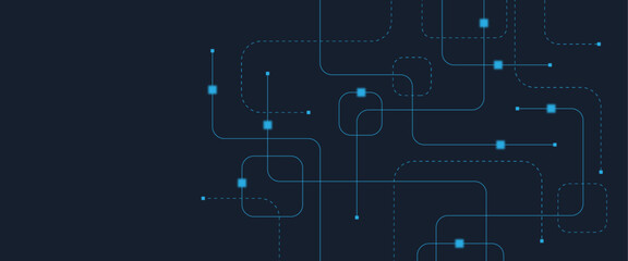 Abstract digital AI circuit board background with tech icons. Digital technology motherboard texture design. Engineering circuit board concept for poster, header, banner, website, presentation