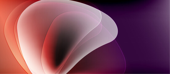 Abstract fluid shapes blend, creating soft gradients. Warm tones transition into cool purple hues. Minimalist design evokes calm energy.
