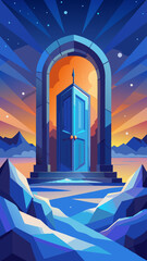 Mysterious Blue Door in a Fantasy Landscape