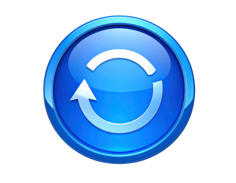 A glossy blue 3D refresh or repeat arrow symbol with smooth progress indicators follo