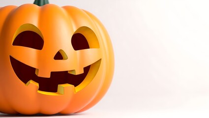 Carved Pumpkin: A close-up captures the essence of Halloween, featuring a bright orange pumpkin artfully carved with a cheerful, iconic face, celebrating the spirit of the holiday.