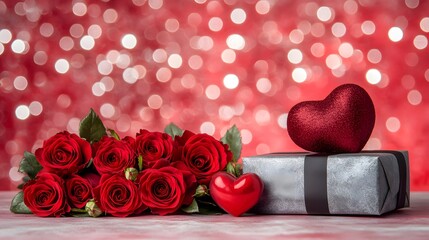 Romantic Valentine's Day Gift Red Roses Heart Gift Box
