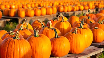 Pumpkin Harvest: A vibrant display of ripe pumpkins basking in the warm autumn sun, an ode to the season's abundance.