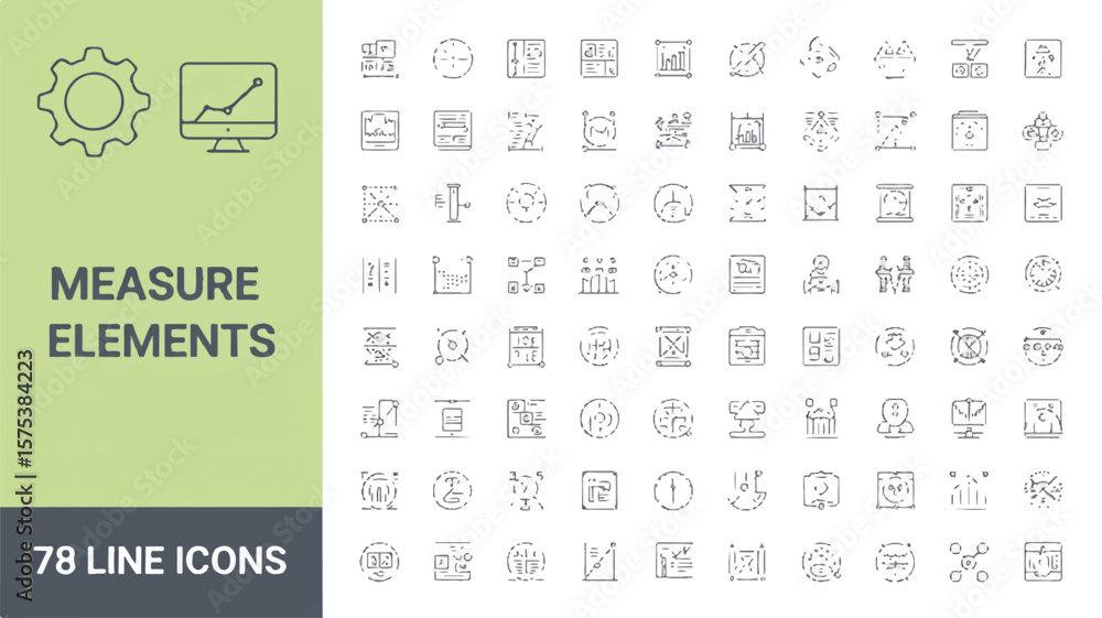 Poster measure elements line icons data analysis