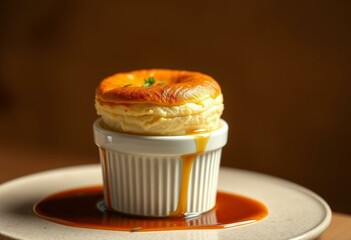 Gourmet cheese soufflÃ© presentation