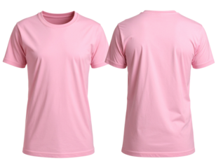 A simple pink t shirt displayed from front and back, showcasing its smooth fabric and