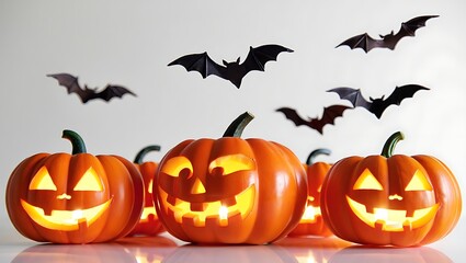 Spooky Halloween Pumpkins and Bats Festive Autumn Decorations