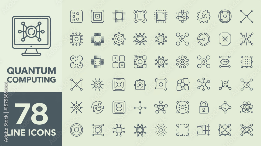 Poster quantum computing line art icons technology science