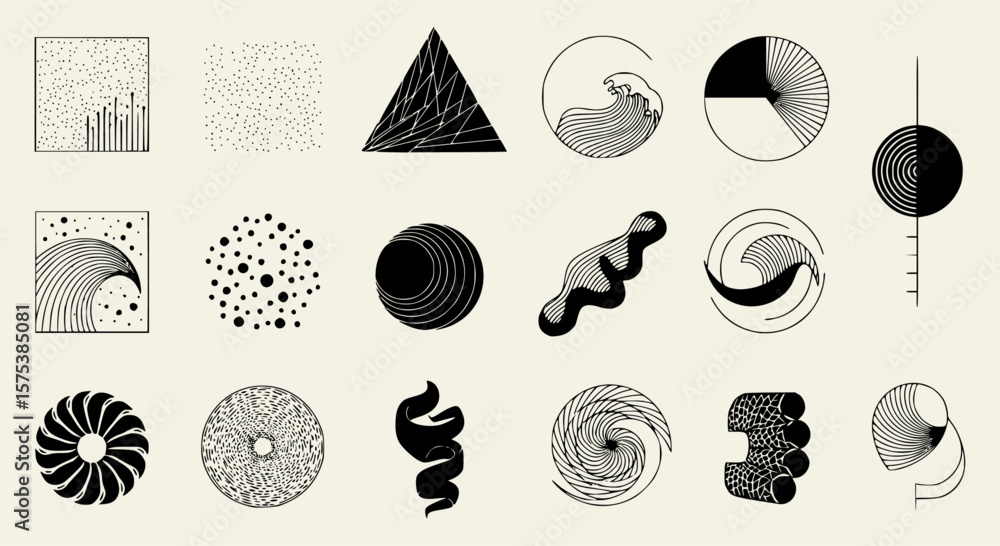 Poster graphic design elements exhibit geometric shapes and abstract minimalist vector forms ideal for back