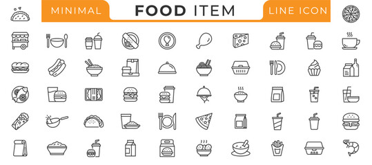 Food line icon collection set. Containing meal, restaurant, dishes and fruits icon.