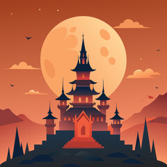 Majestic Castle under the Moonlit Sky. A Fantasy Landscape