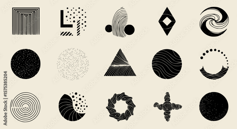 Poster black and white vector graphics collection includes abstract geometric shapes and various design ele