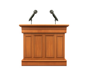 Wooden podium with two microphones isolated on transparent background
