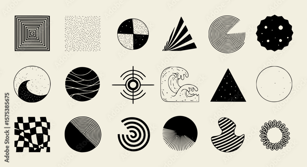 Poster geometric abstract shapes create a modern design with textured surfaces and diverse forms, perfect f