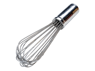 Sleek silver whisk kitchen utensil baking tool, On Transparent Background, Png