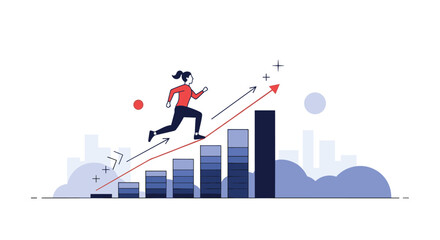 Person ascending upward trend graph demonstrating progress and growth