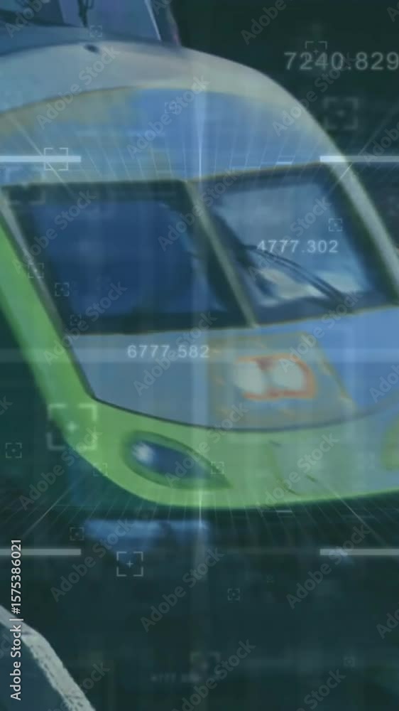Poster animation of data processing and scope scanning over train station