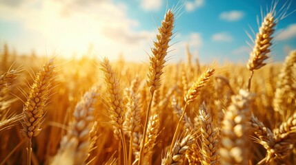 Golden wheat field, sunlit