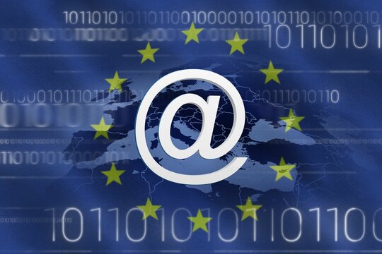Naklejki European union flag with binary codes and  sign