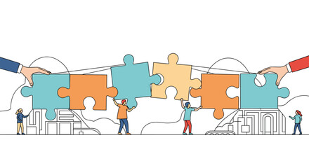 Teamwork and collaboration building strong connections with interlocking puzzle pieces